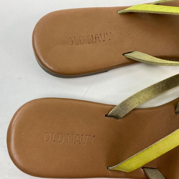 Old Navy Green Leather Strappy Thongs Flip Flop Sandals Size 7 Slip On Peasant - Picture 3 of 5